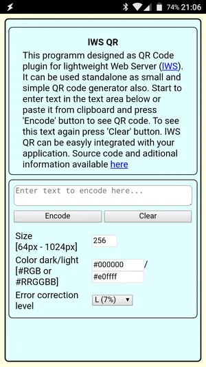 lWSQR lightweight Web Server QR code